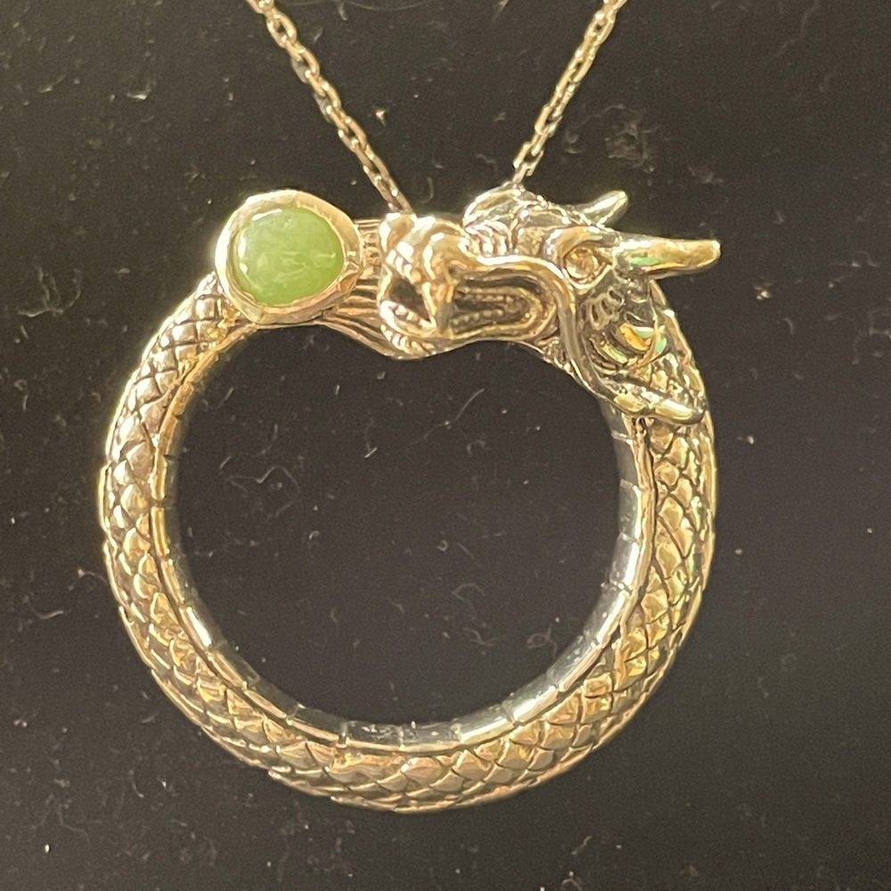 Sterling Silver Dragon Pendant set with Imperial Jade